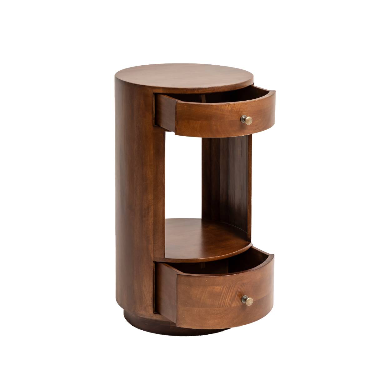 Table de chevet ronde en bois de manguier  OANA bois foncé, MADE IN MEUBLES 