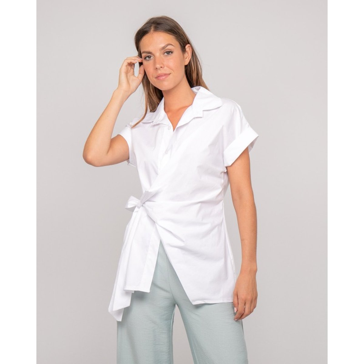 Chemise Manches Courtes Nouée Coté Omerva blanc, DONA LISA