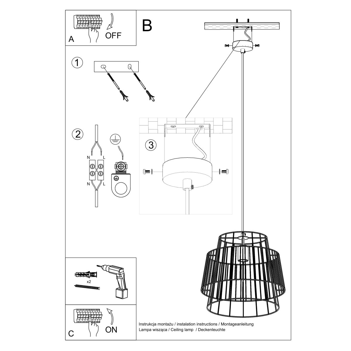 Suspension Acier Blanc E27 1 Gate blanc, EDEN