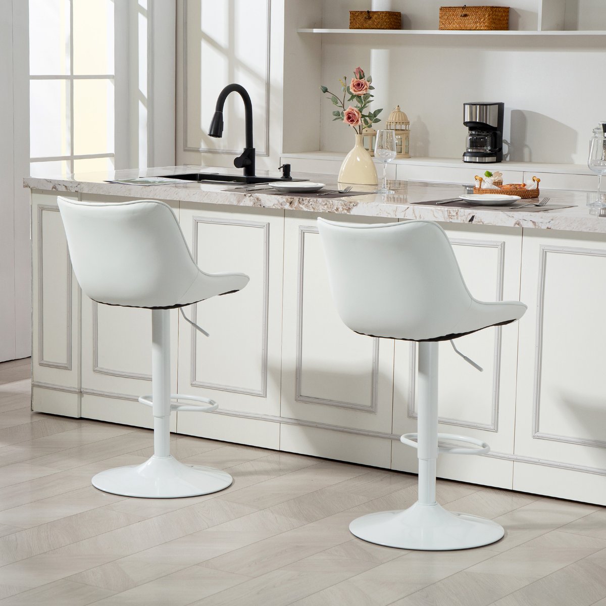 Tabouret de bar Polyuréthane Blanc blanc, HOMCOM