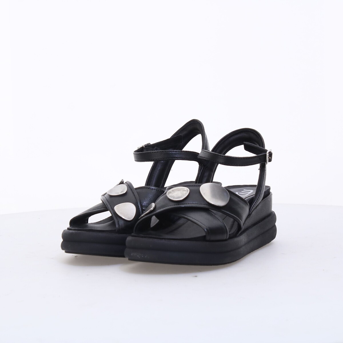 Sandali con zeppa in pelle nero , MJUS