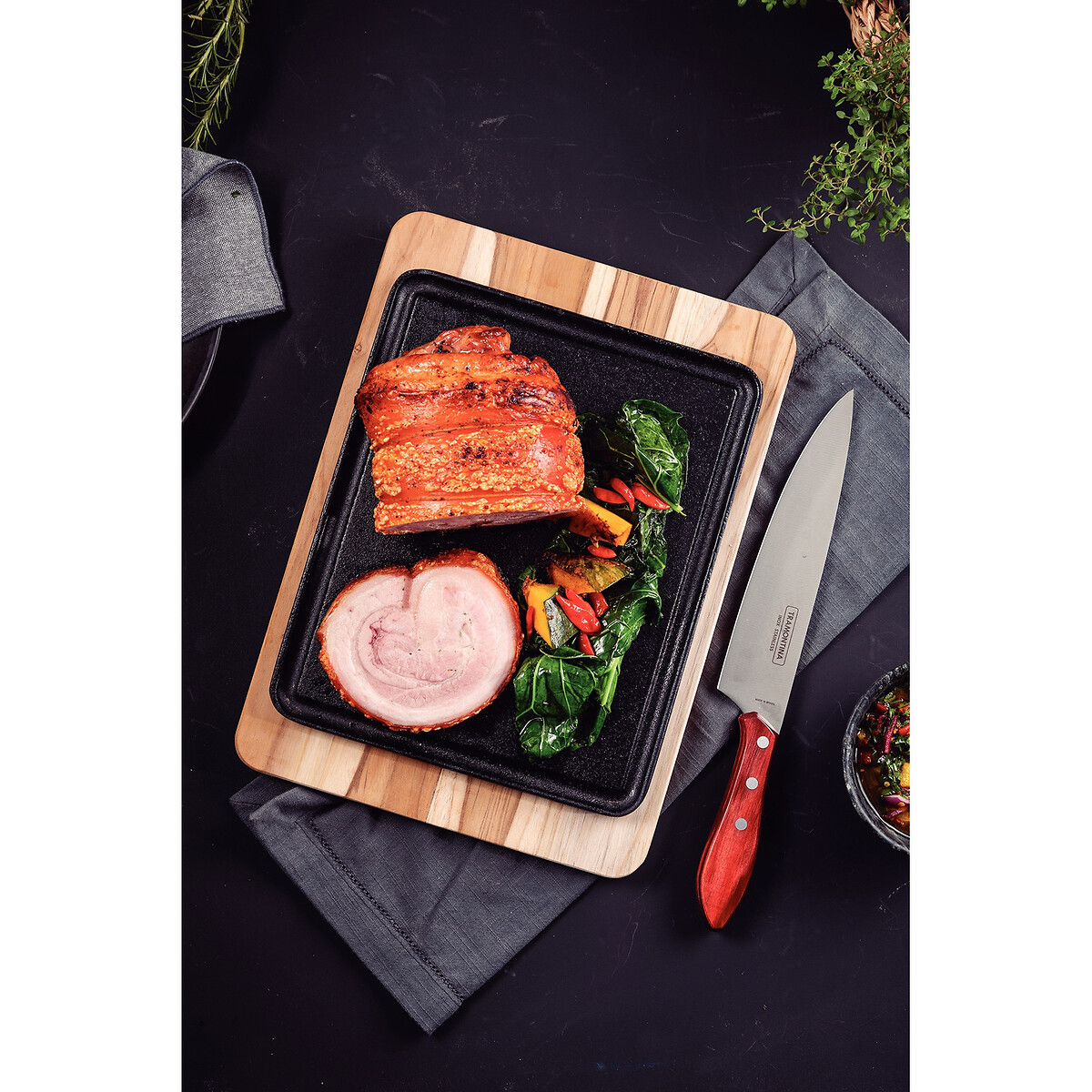 Mix Grill Retangular em Ferro Fundido, Tramontina madeira, TRAMONTINA