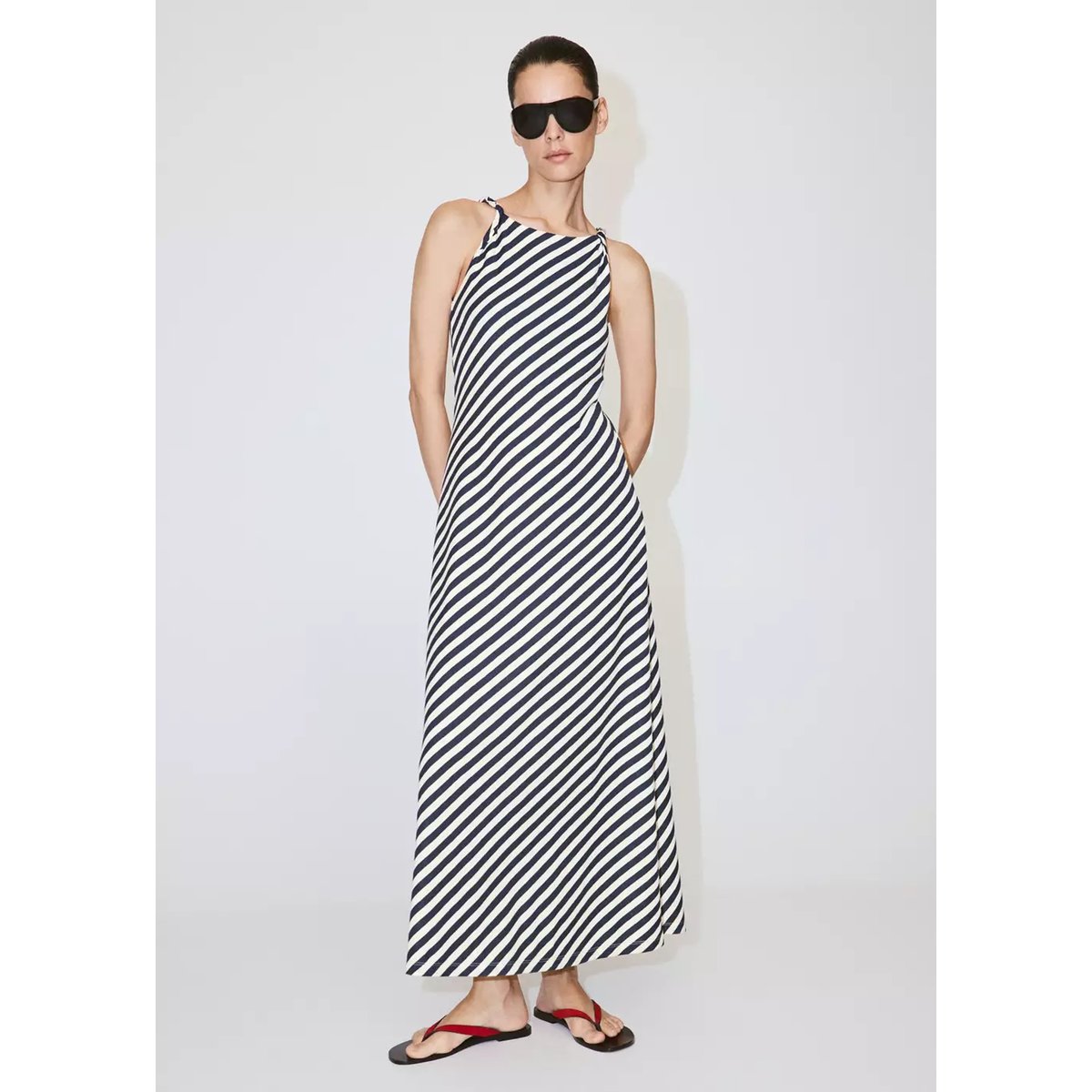 Robe maille bretelles drapées bleu marine, MANGO