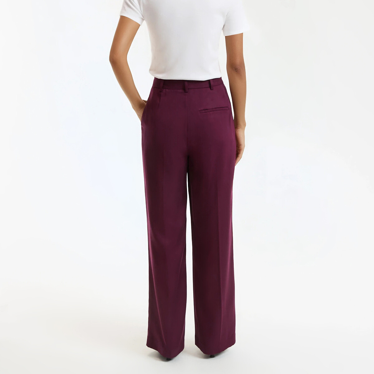 Pantalon droit à plis en TENCEL™ violet prune, LA REDOUTE COLLECTIONS