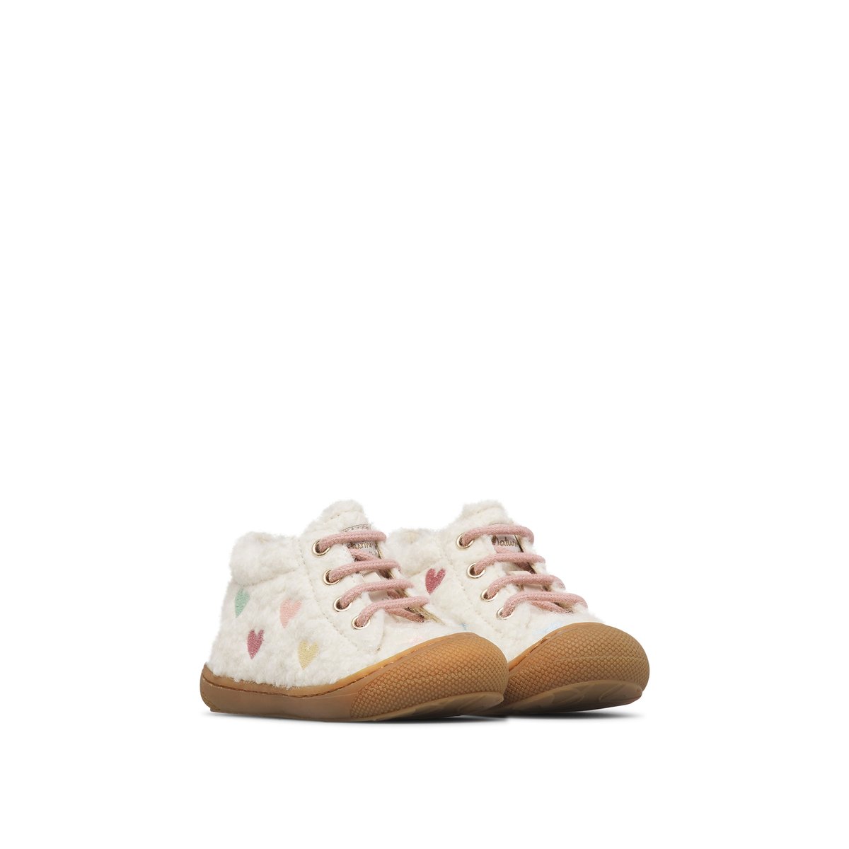 Chaussons premiers pas en laine COCOON EMBR.LOVE blanc-rose, NATURINO