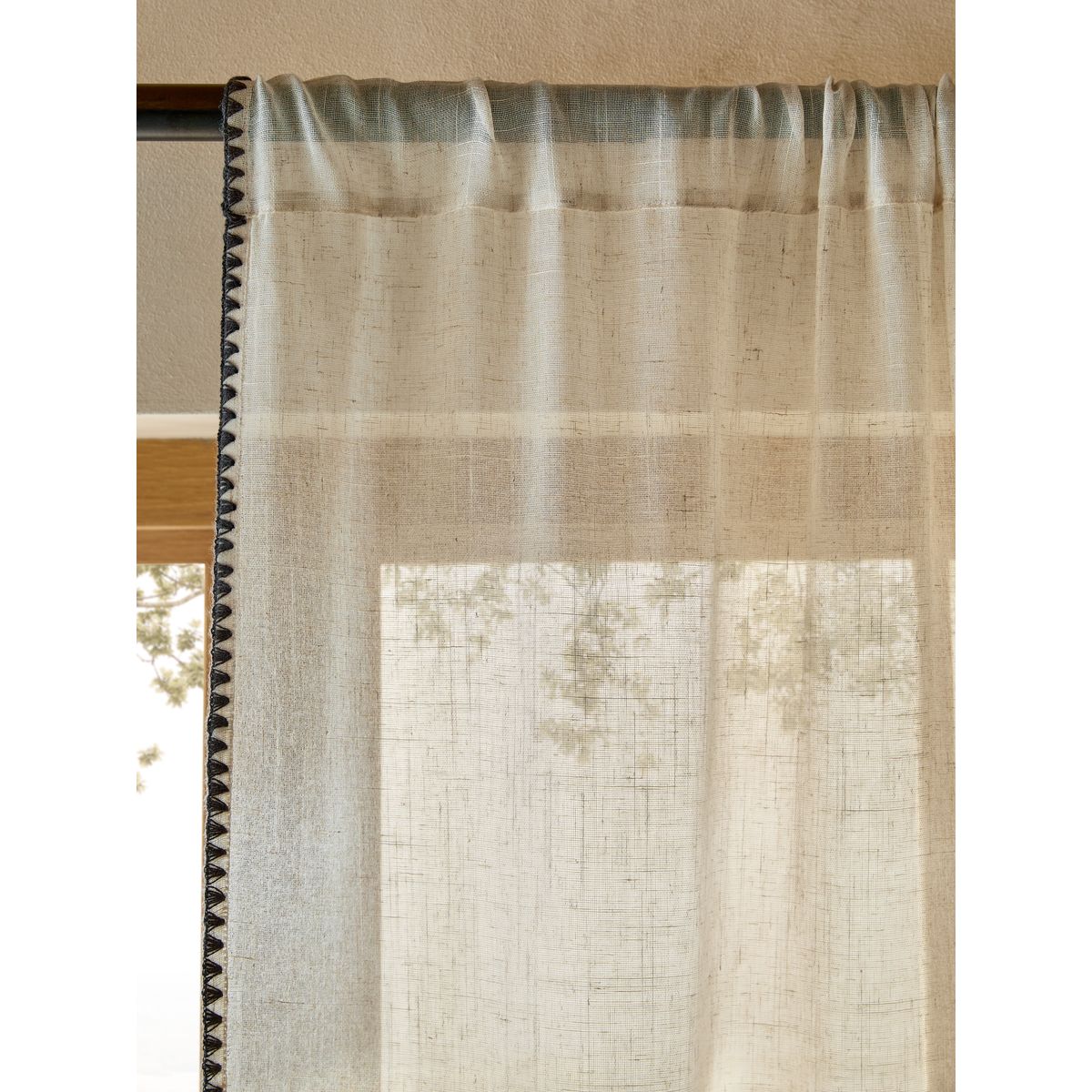 Voilage non doublé à tête fendue surpiquée naturel, NEXT