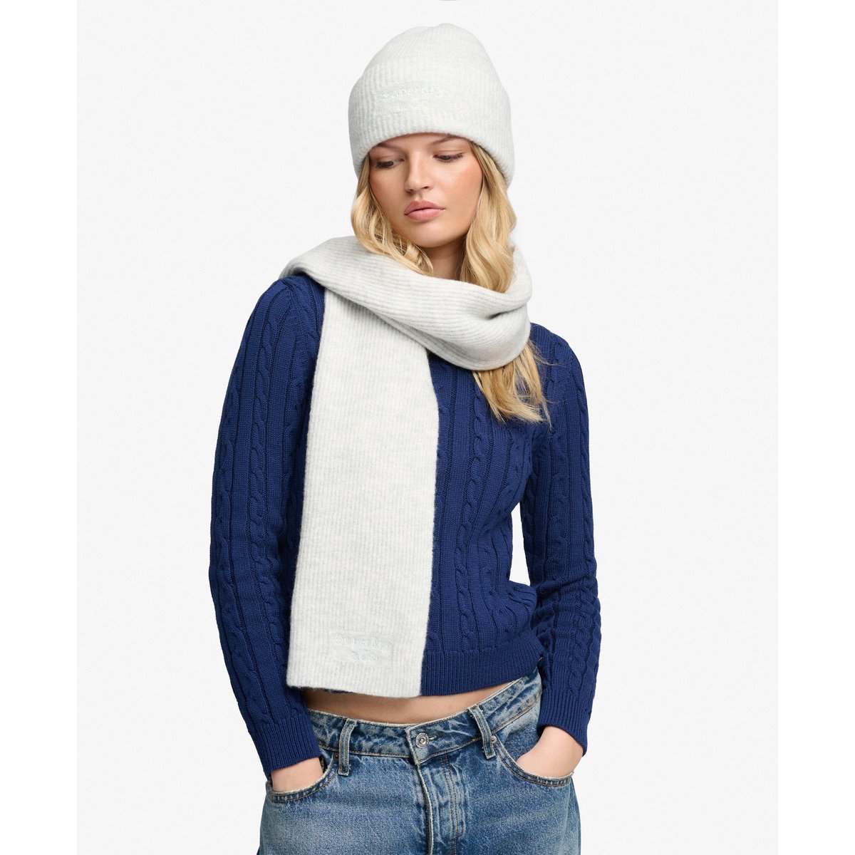 Écharpe Heritage en Maille Côtelée gris glacier chiné, SUPERDRY