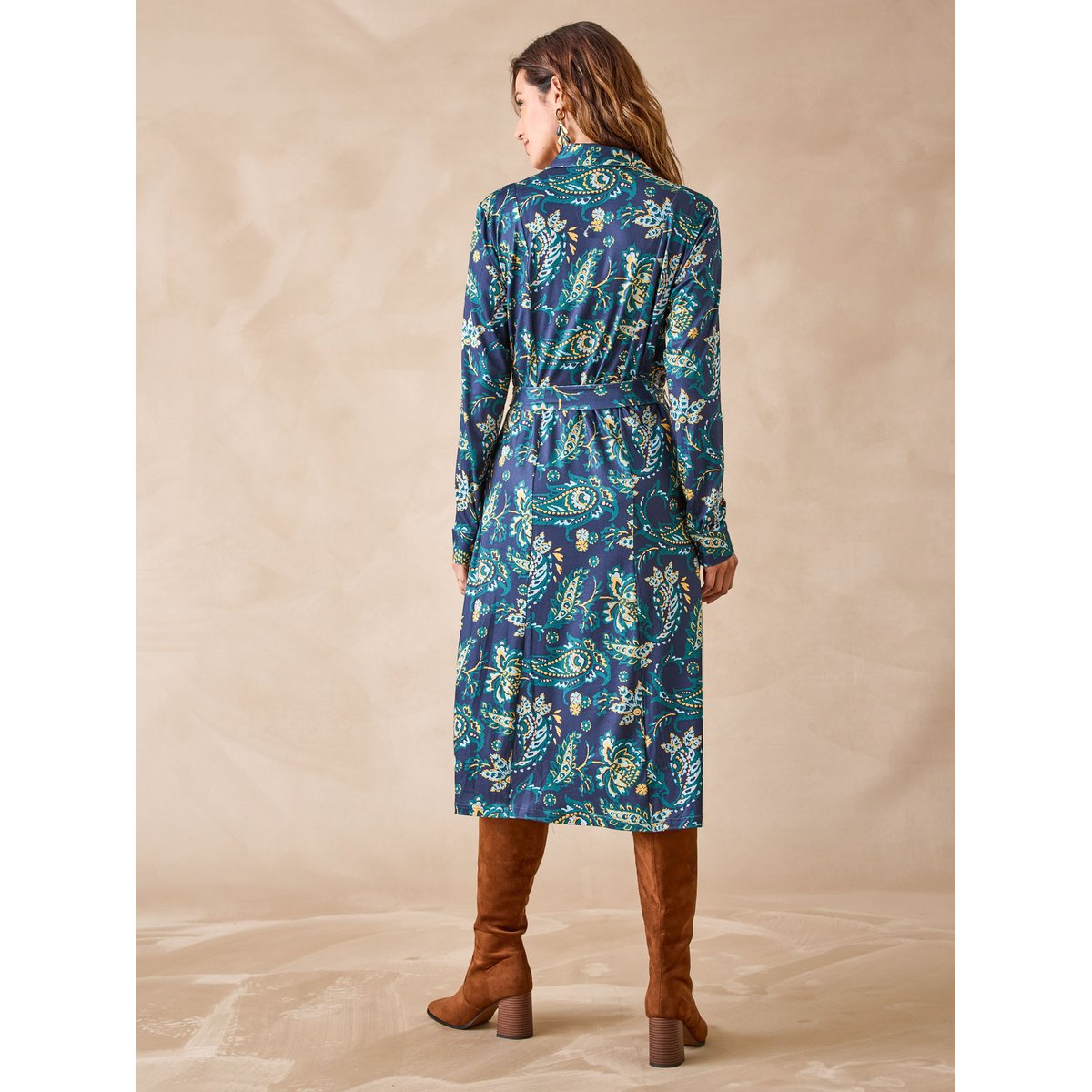 Robe chemisier maille chaude imprimé fond marine, DAXON