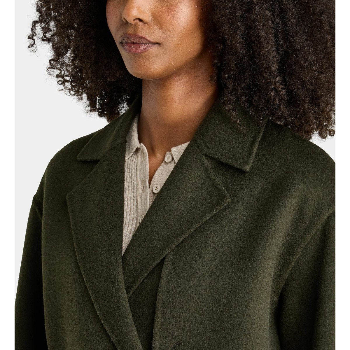 Manteau long levani laine recyclée mélangée kaki foncé, JODHPUR