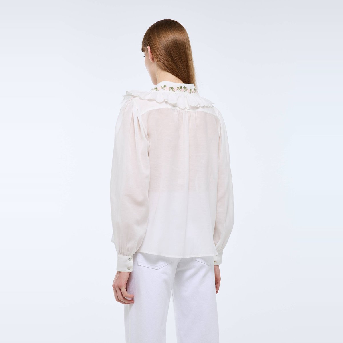 Chemise unie détails col contenant du coton ecru, MONOPRIX