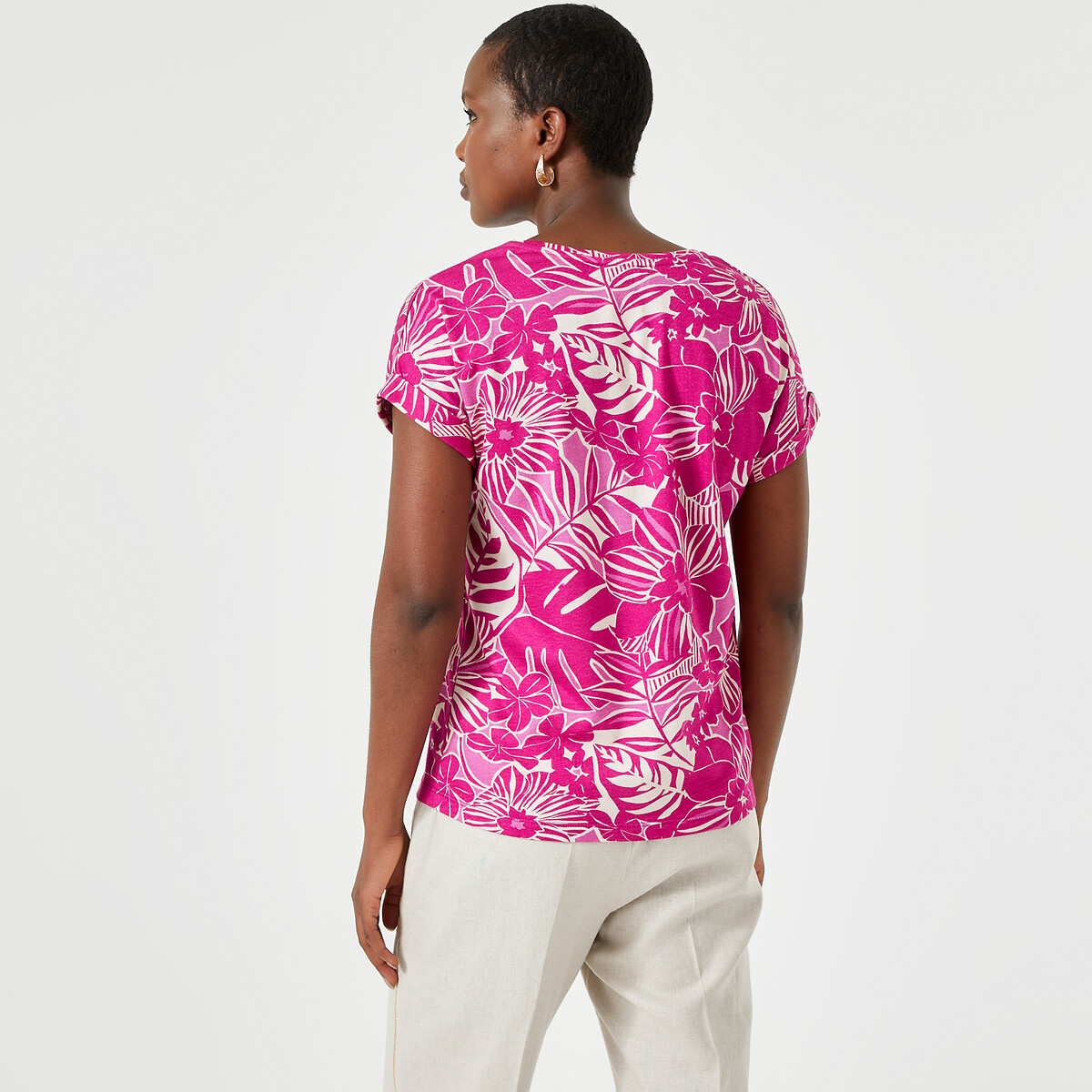 Floral Print T-Shirt with Crew Neck and Short Sleeves pink floral print, ANNE WEYBURN