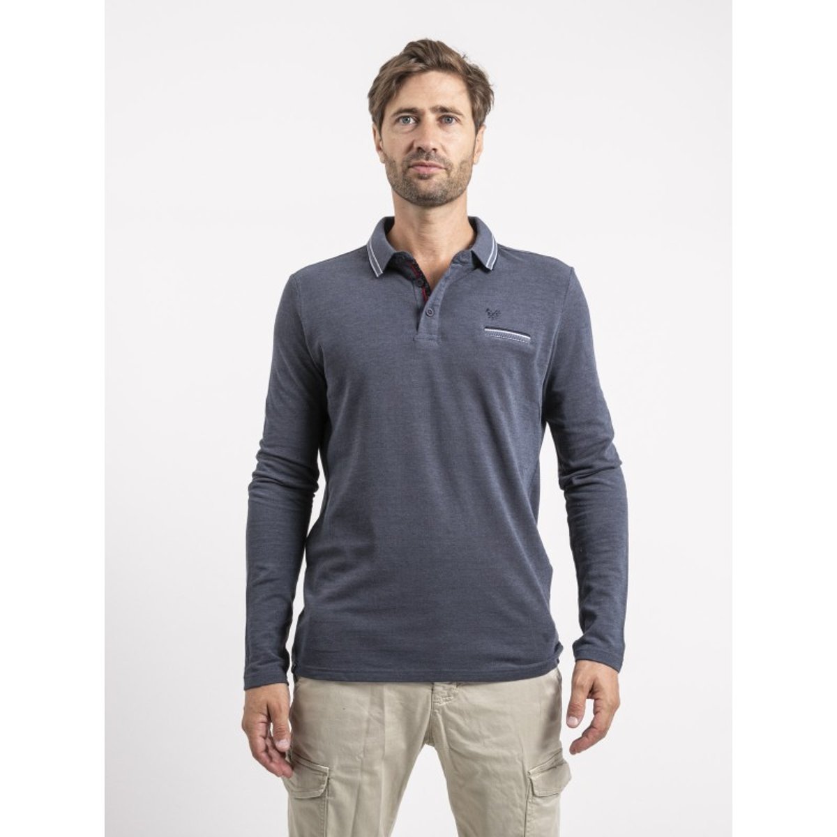 Polo Manches Longues Pur Coton Pylone bleu marine, RITCHIE