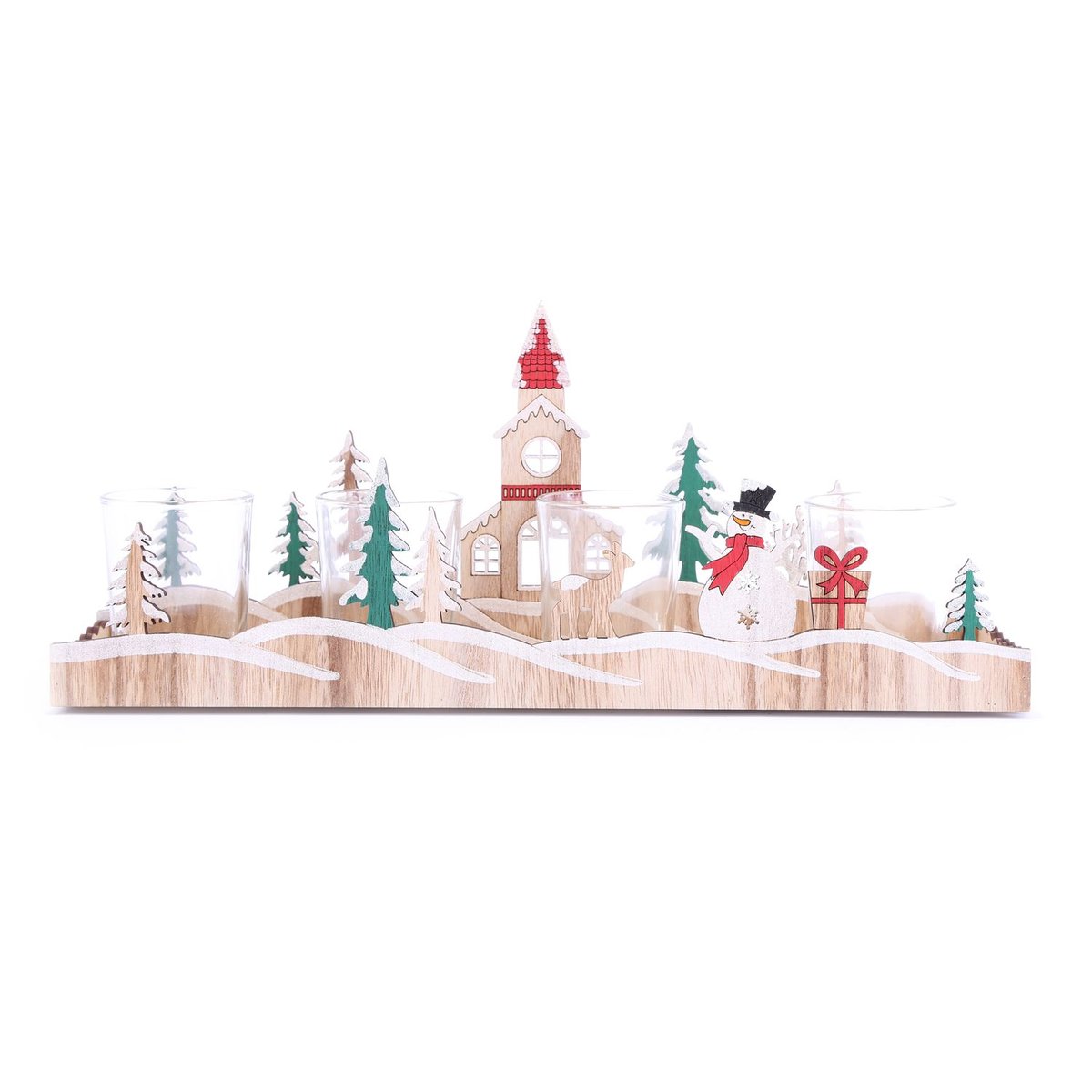 Bougeoir de Noël en bois avec paysage XMAS TRADI beige, HEART OF THE HOME