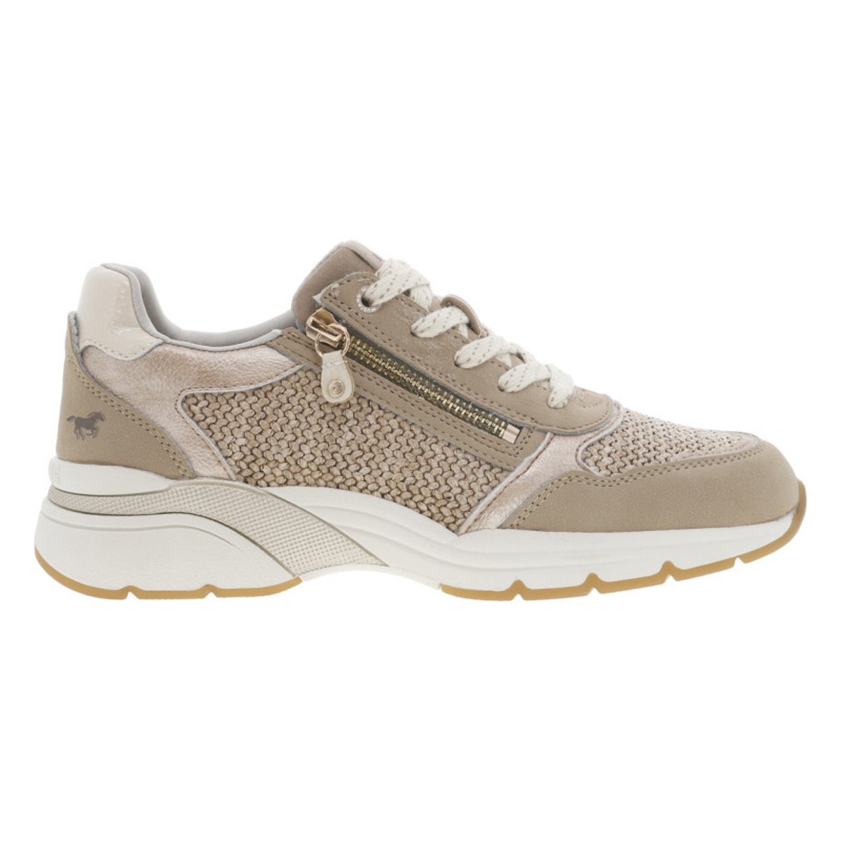 Baskets running beiges en tressage avec un zip et des lacets plats à rayures beige, MUSTANG