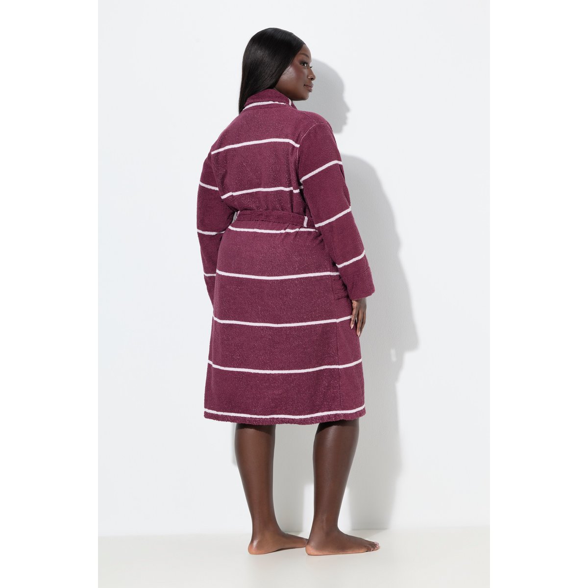 Peignoir en tissu éponge rayé baies foncé, ULLA POPKEN