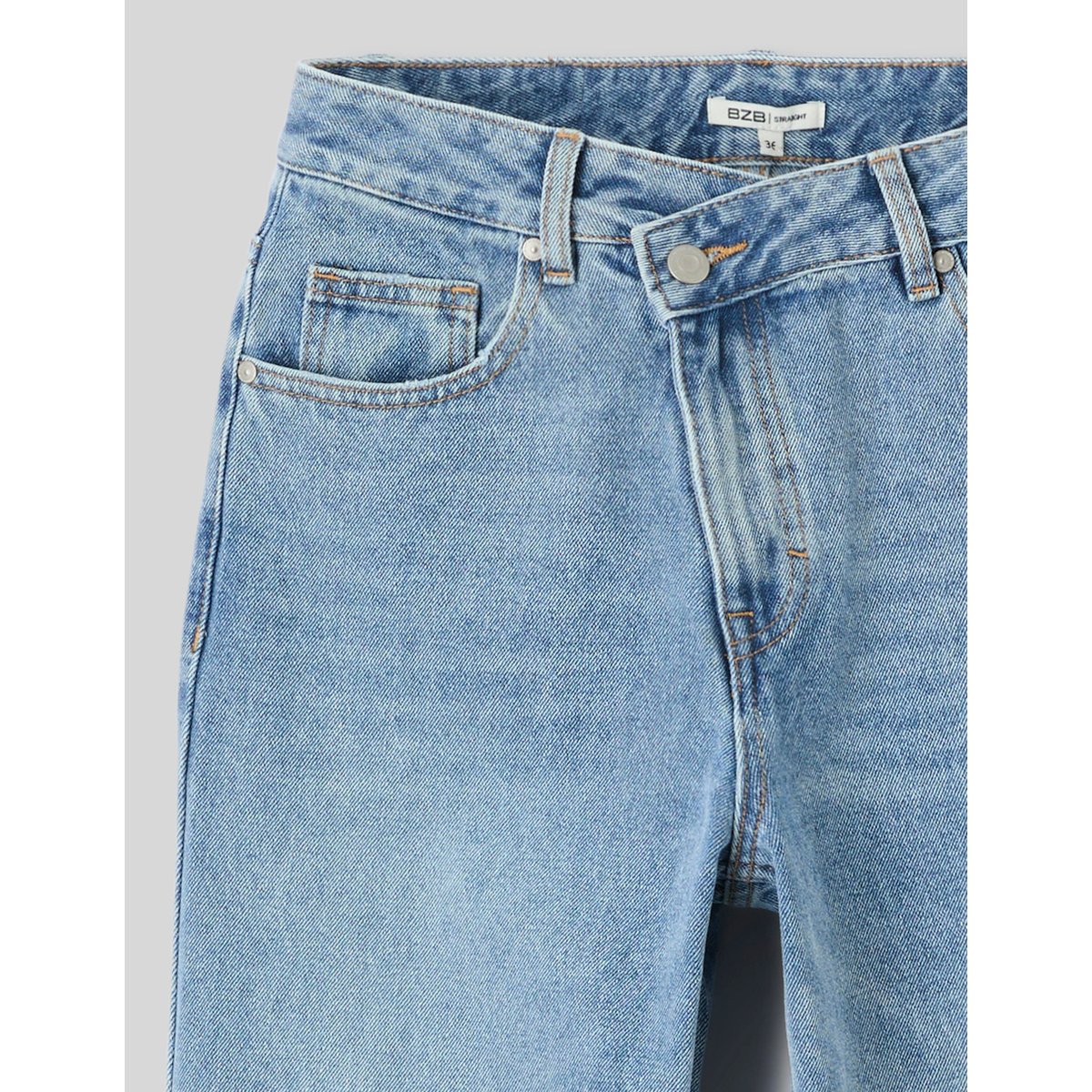 Jean straight ceinture asymétrique bleu moyen, BZB