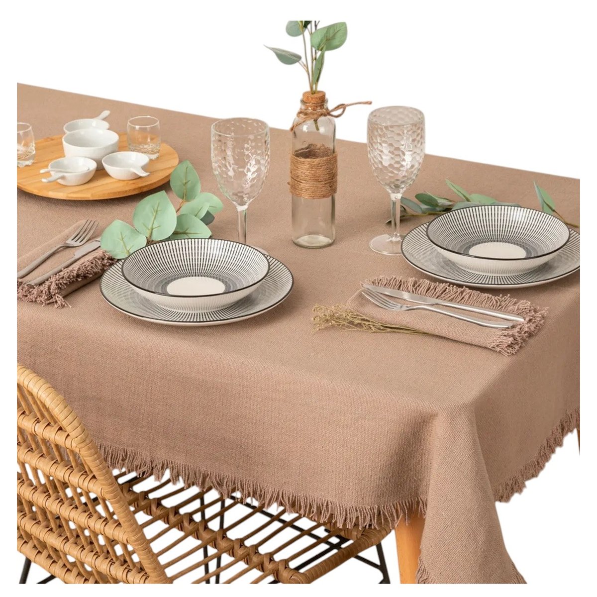 Nappe en coton a franges - Chic et élégante gris, EDEN