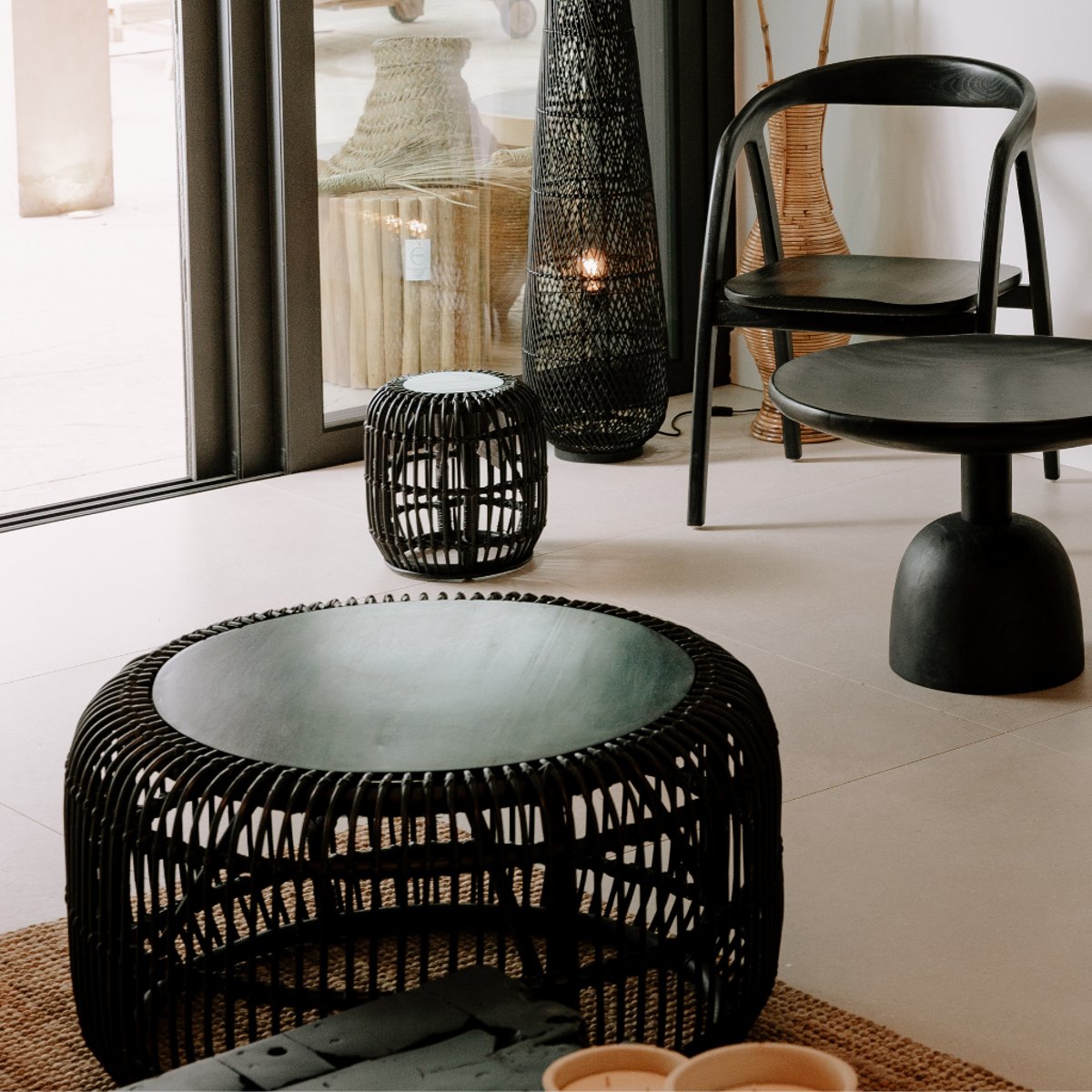 Table basse en rotin et bois PHIL noir, HYDILE