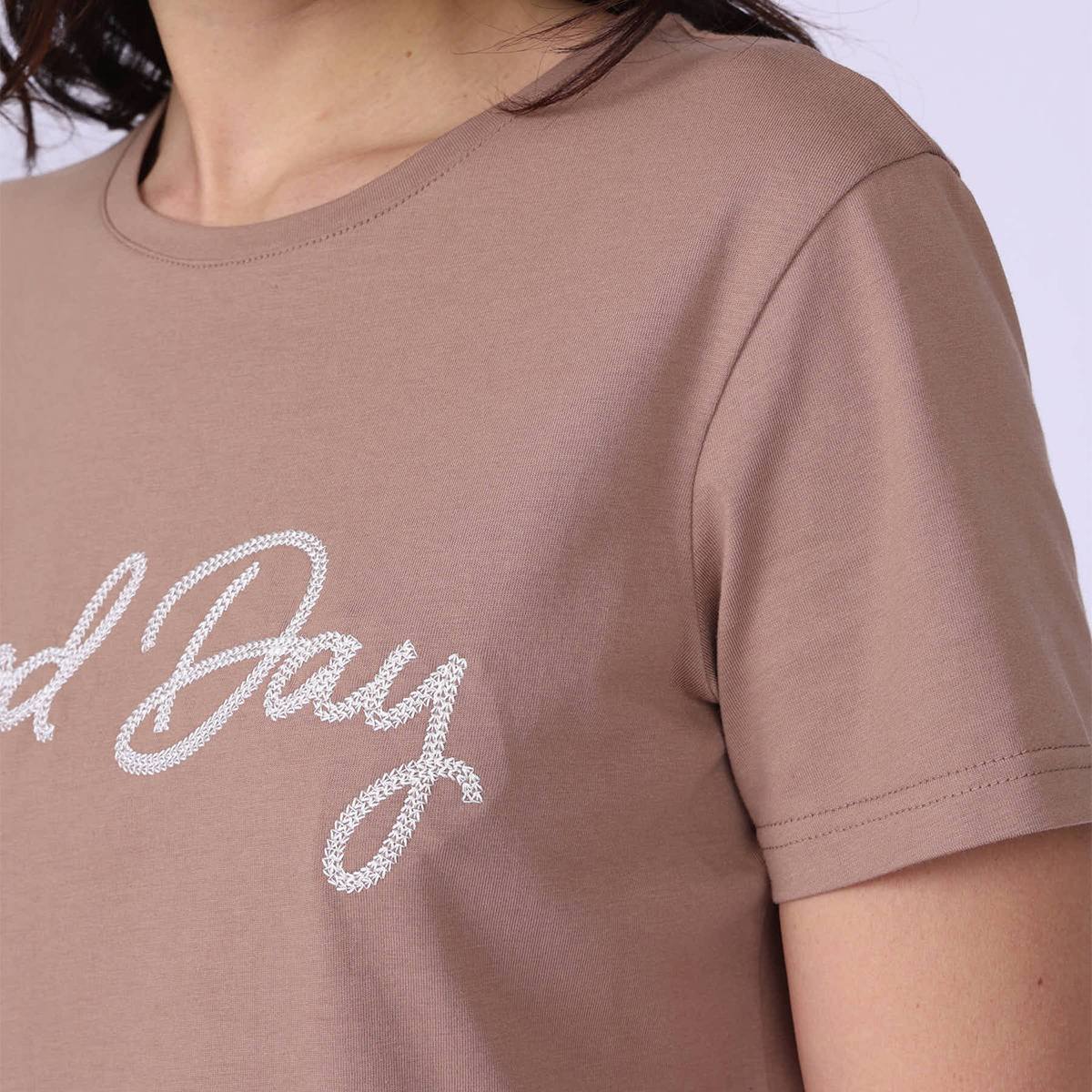 T-shirt brodé Gaëlle taupe, MISE AU GREEN