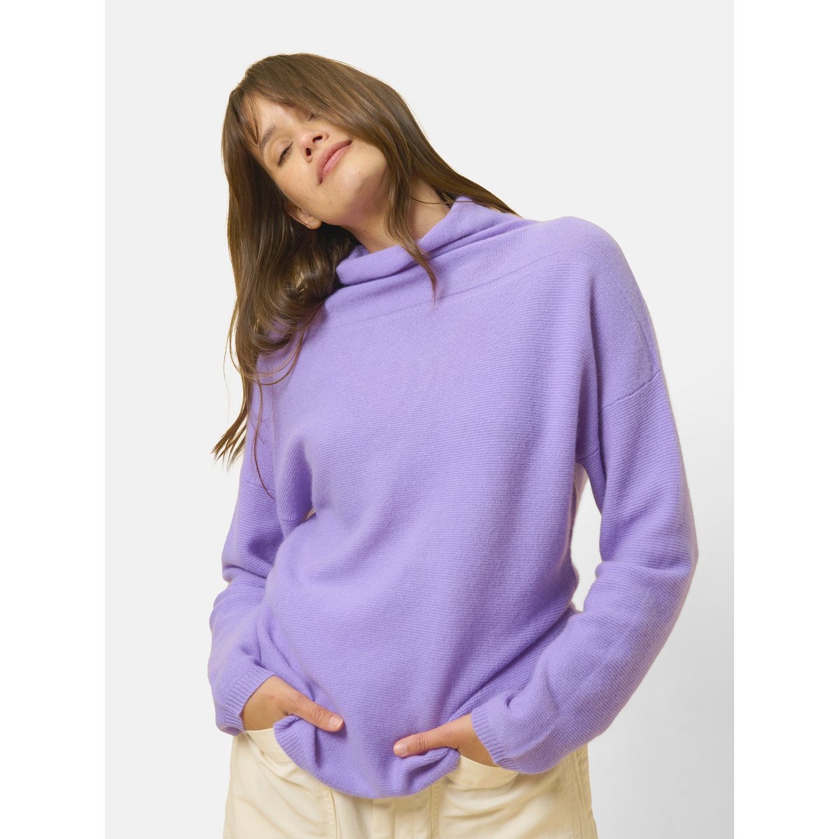 Pull Col Roulé Lavande Blantyre violet, JUST CASHMERE