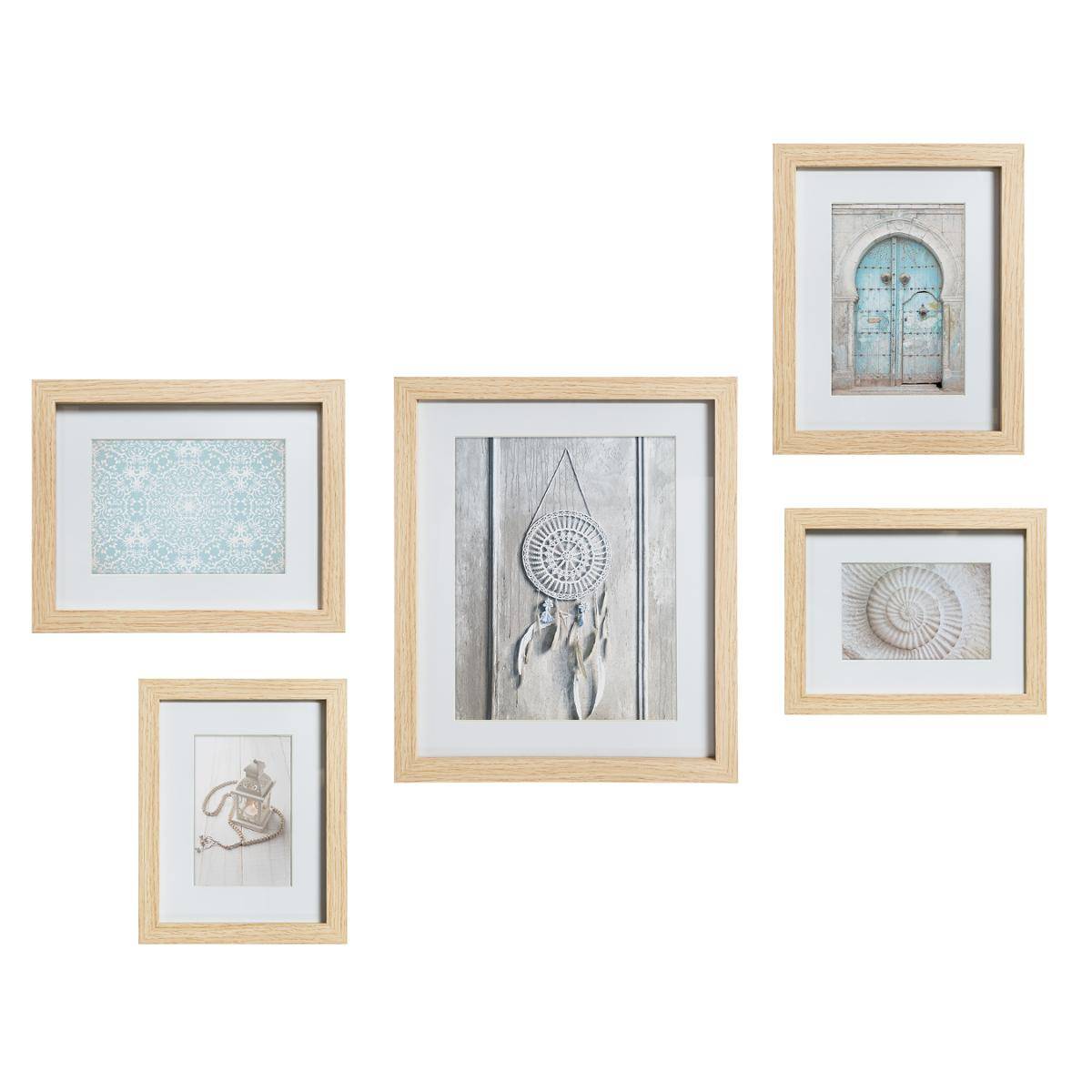 Lot de 5 cadres photos en bois DINA beige, ATMOSPHERA