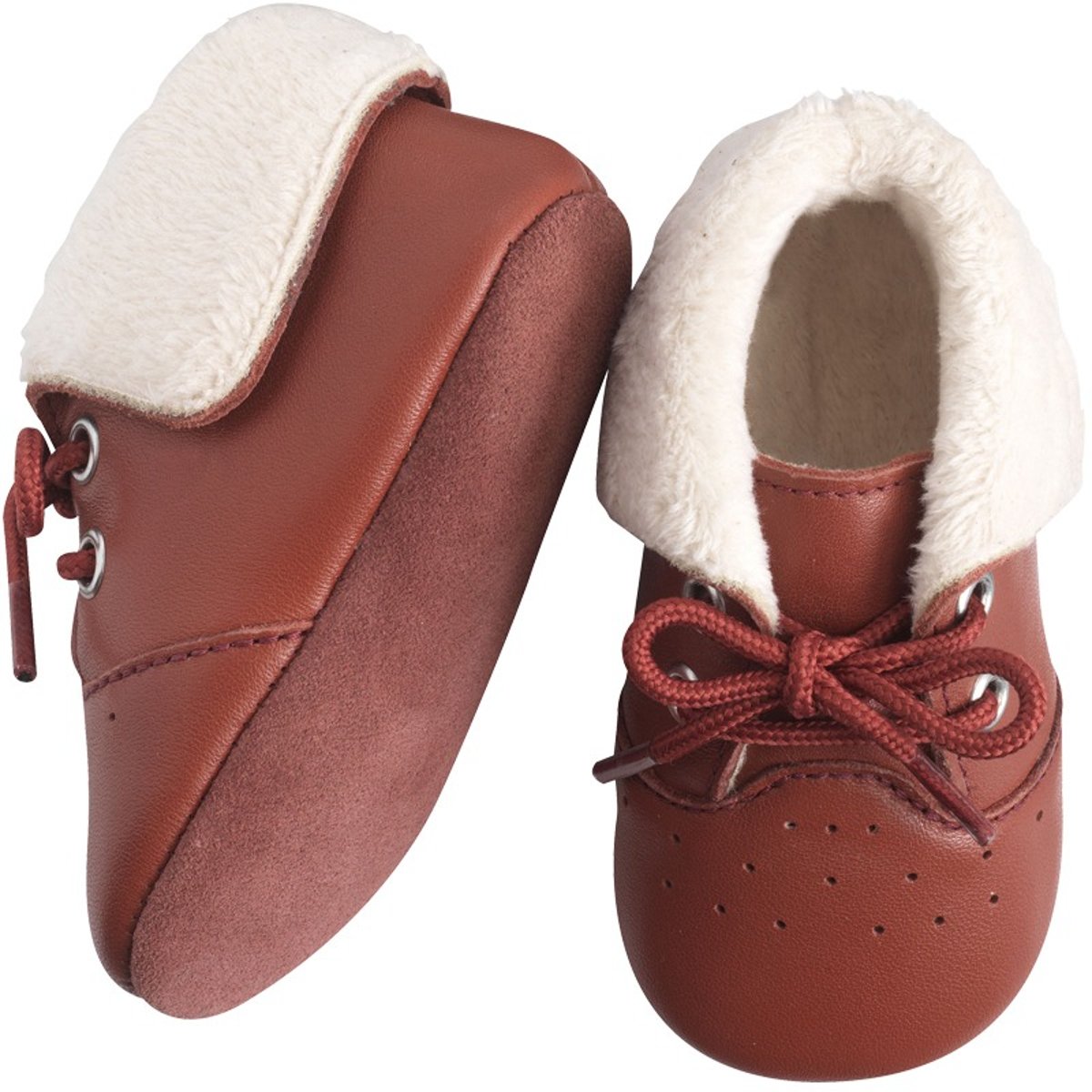 Chaussures bébé cuir souple fourrées Tichoo marron, TICHOUPS