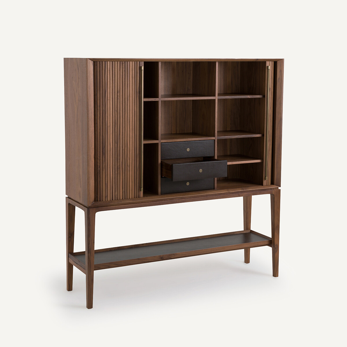 Buffet haut/bar en plaqué noyer et cuir, Liamca noyer, AM.PM