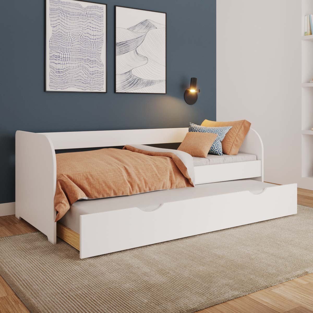 Lit banquette Gigogne Bois massif ZIRA blanc, AKITEN RETAIL
