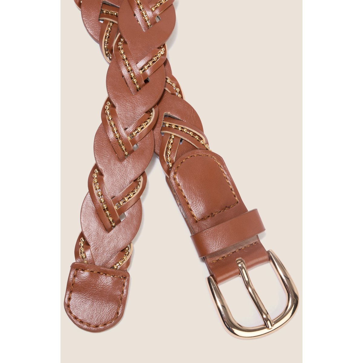 Ceinture large tressée avec chaîne camel, BREAL