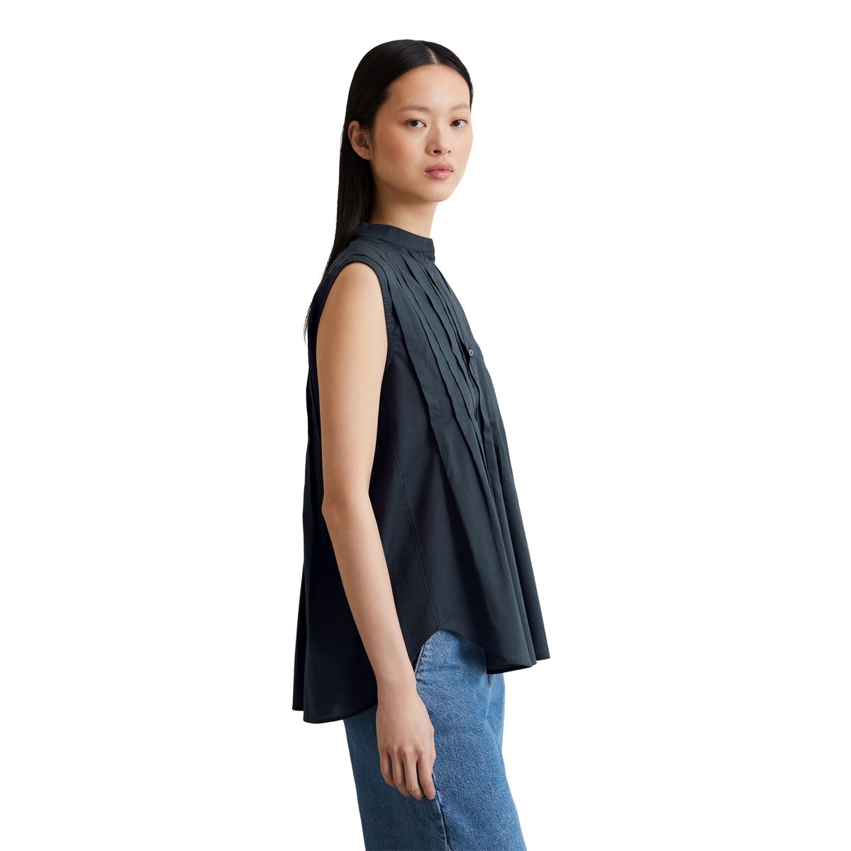 Blouse sans manches relaxed en voile de coton Silky-Touch bleu fooncé, MARC O'POLO