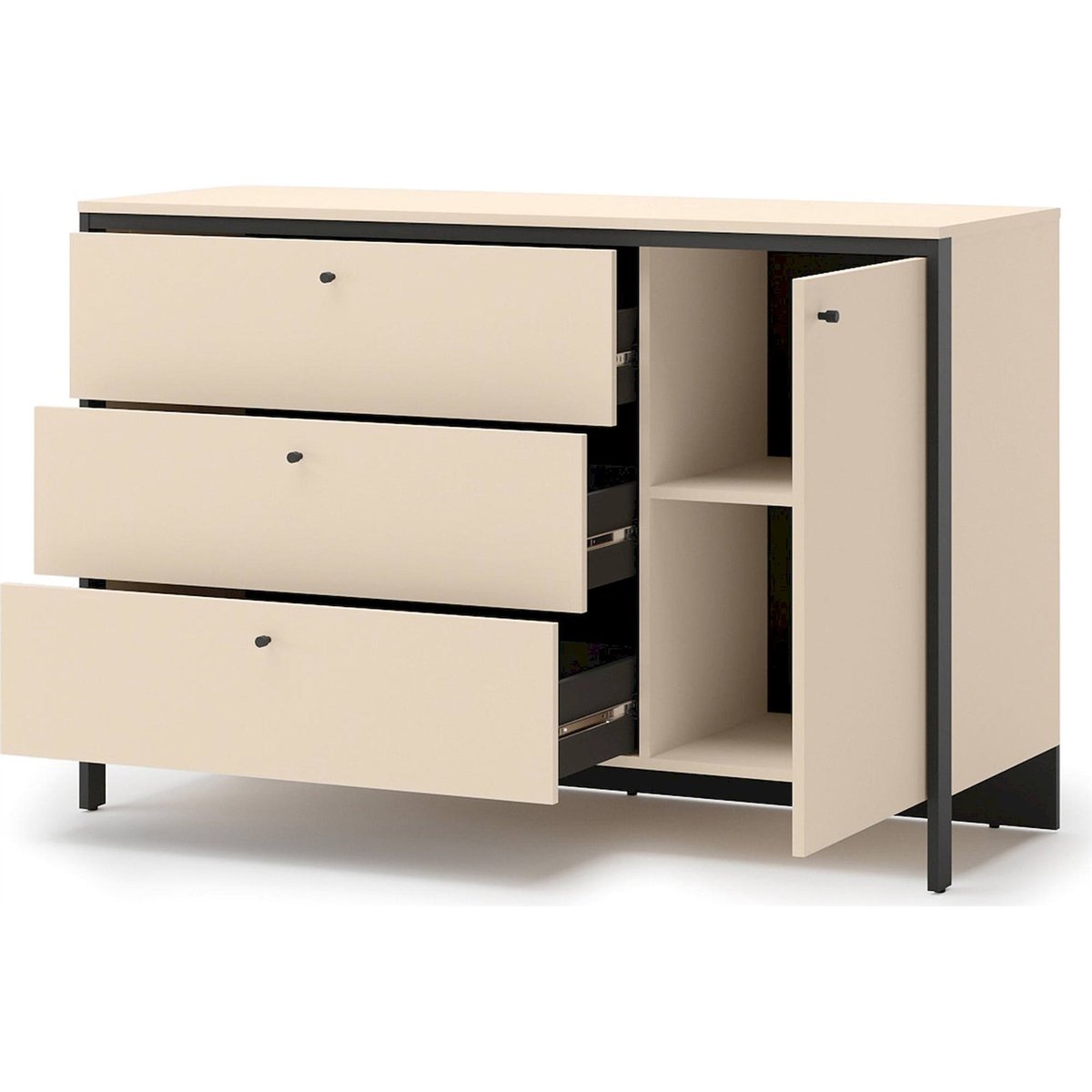 Commode collection ENNA avec éclairage LED beige sable et noir, RECOLLECTION