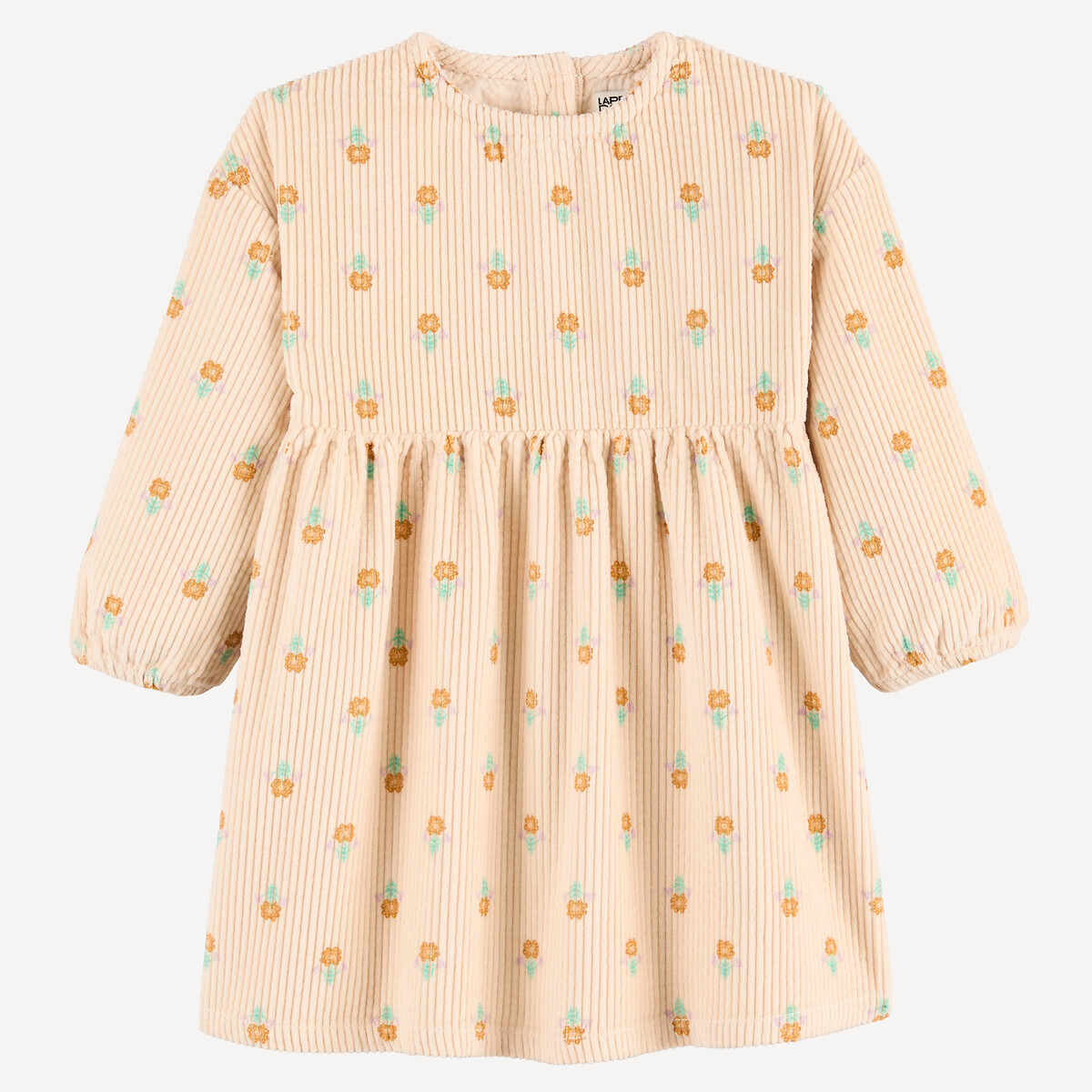 Abito in velluto a maniche lunghe con stampa floreale fantasia écru, LA REDOUTE COLLECTIONS