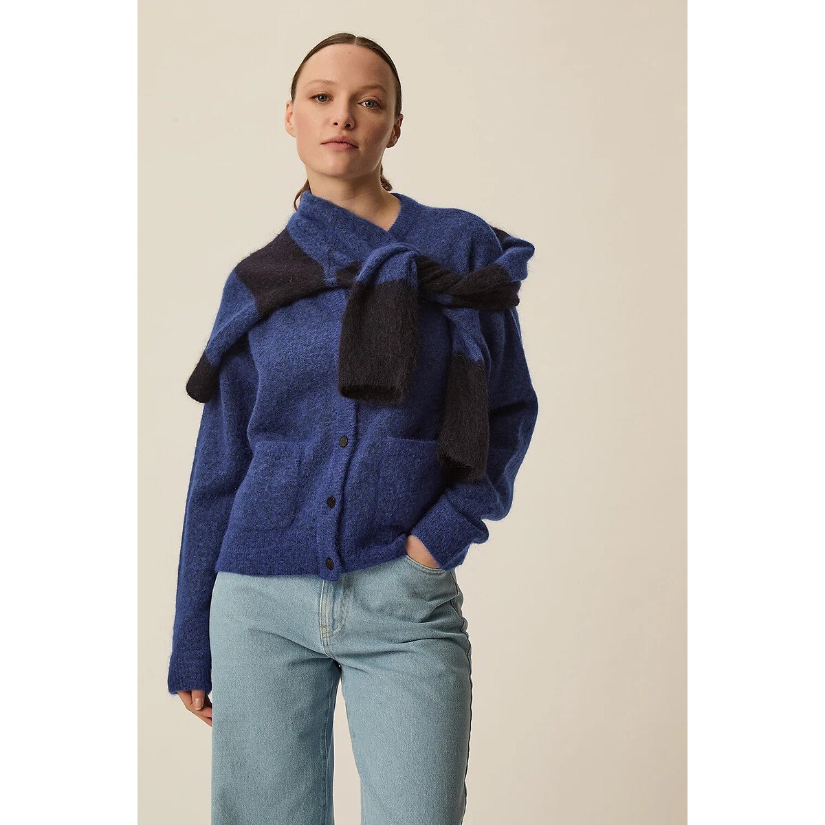 Gilet col rond boutonné, DOBILOU indigo, DES PETITS HAUTS