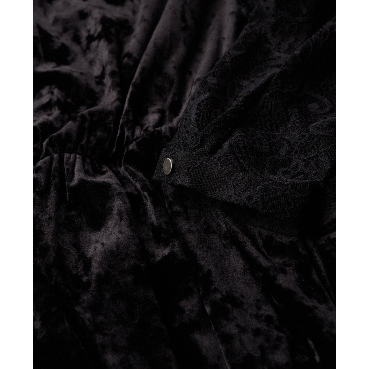 Robe mi-longue en velours à manches en dentelle noir, SUPERDRY