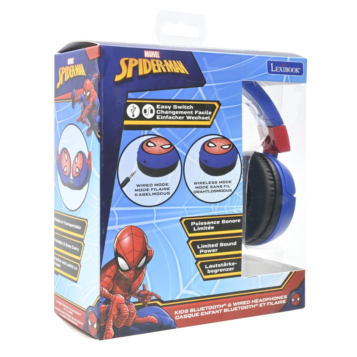 Casque 2 en 1 Bluetooth et Filaire SpiderMan bleu, LEXIBOOK