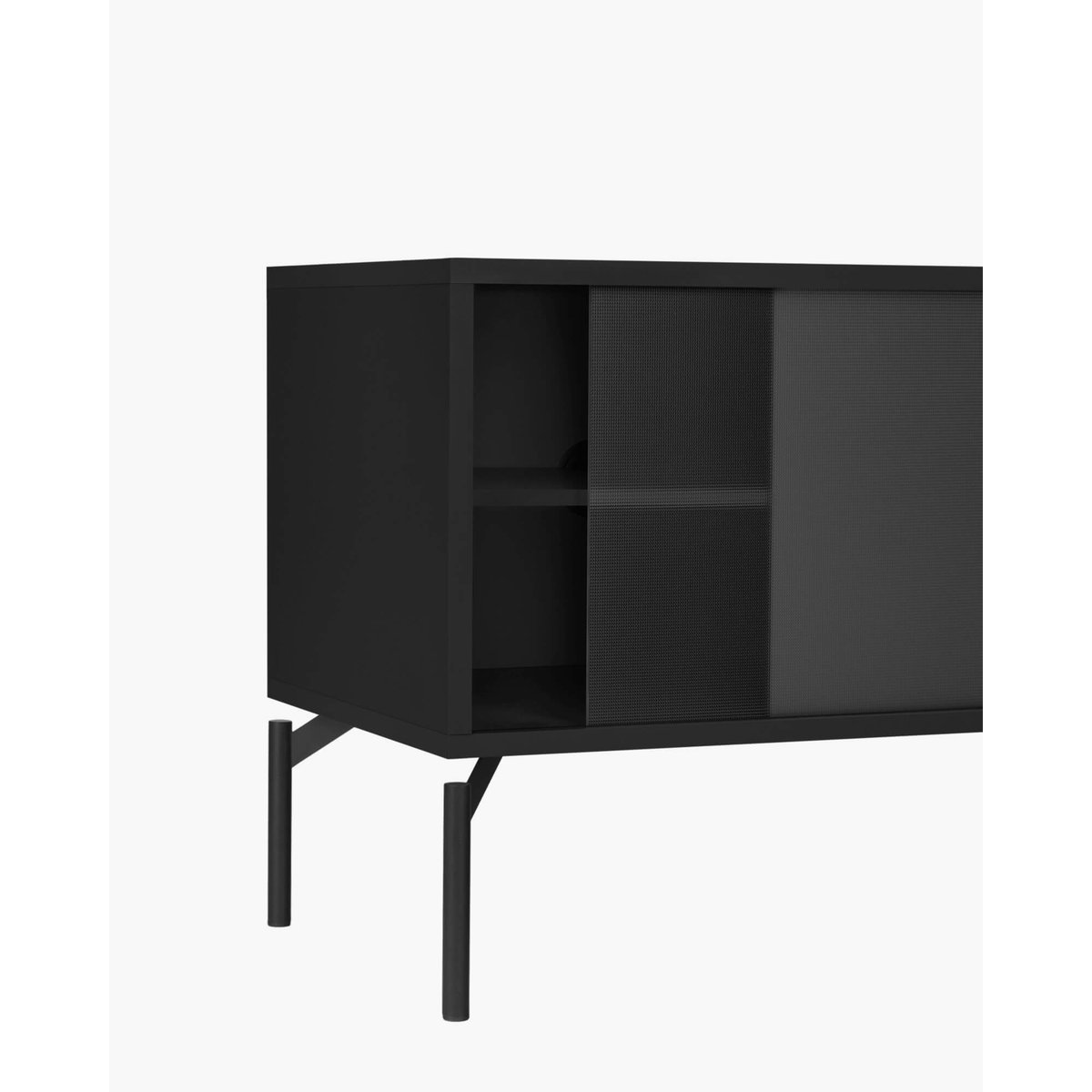 Meuble TV Met Mini - 2 niches, 2 portes, finition board vulcano black, NOO.MA