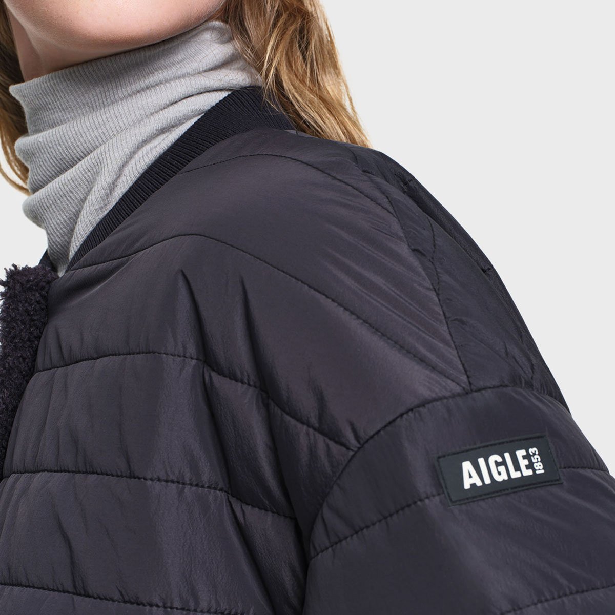 Manteau long réversible sherpa oversize noir, AIGLE