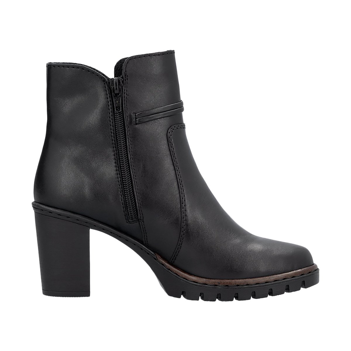 Boots à talon décroché haut, logo embossé avec zip latéral et cordon noires, RIEKER