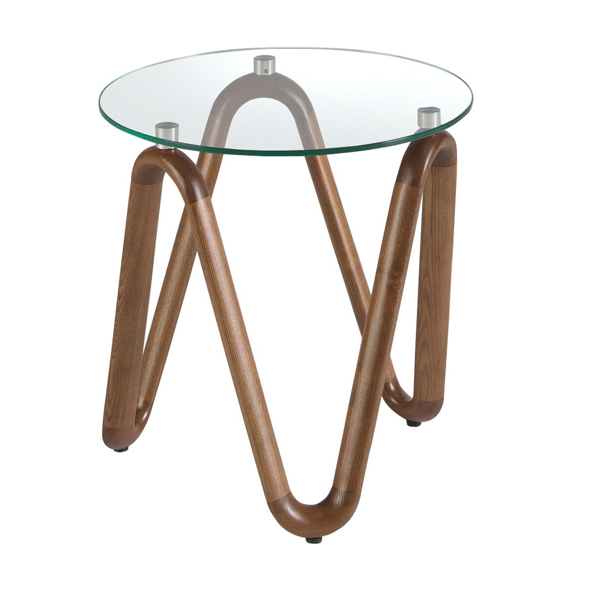 Table d'angle ronde en verre trempé et noyer verre | noyer, ANGEL CERDA