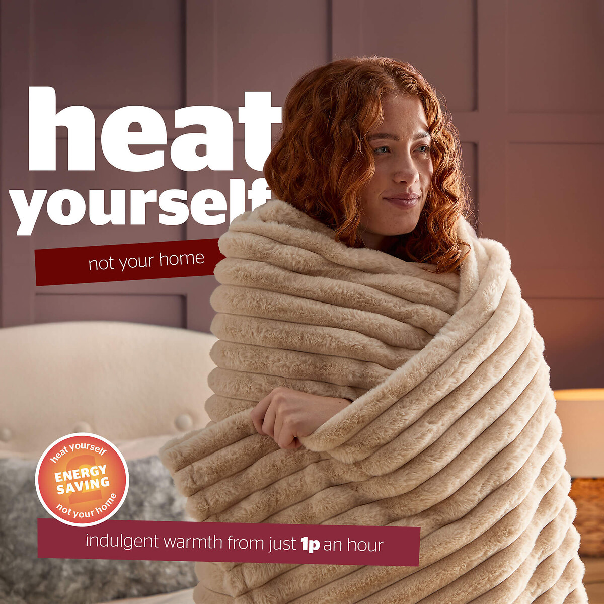 Faux Fur Ribbed Heated Throw natural, SILENTNIGHT
