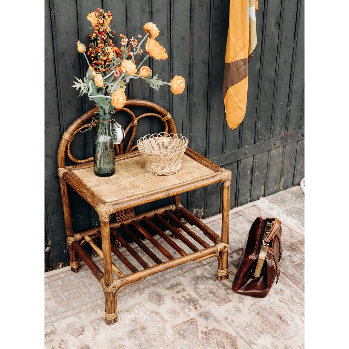 Table de chevet en rotin Odile N°517 - Bon état bois, DEBONGOUT