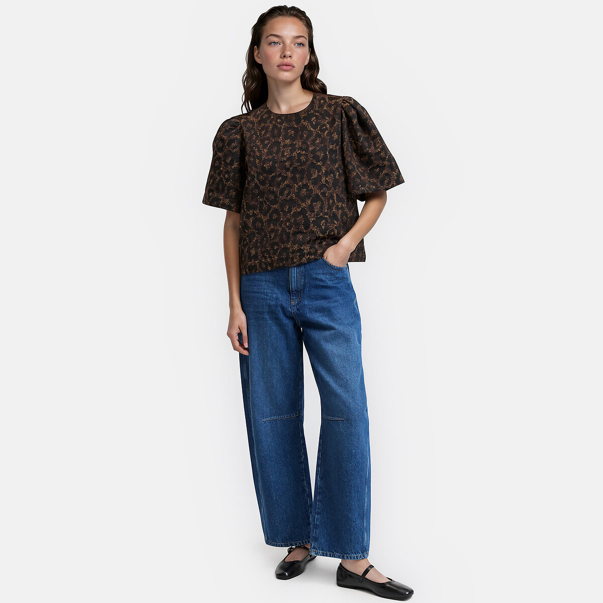 Leopard Print Jacquard Puff Sleeve Blouse leopard print, LA REDOUTE COLLECTIONS