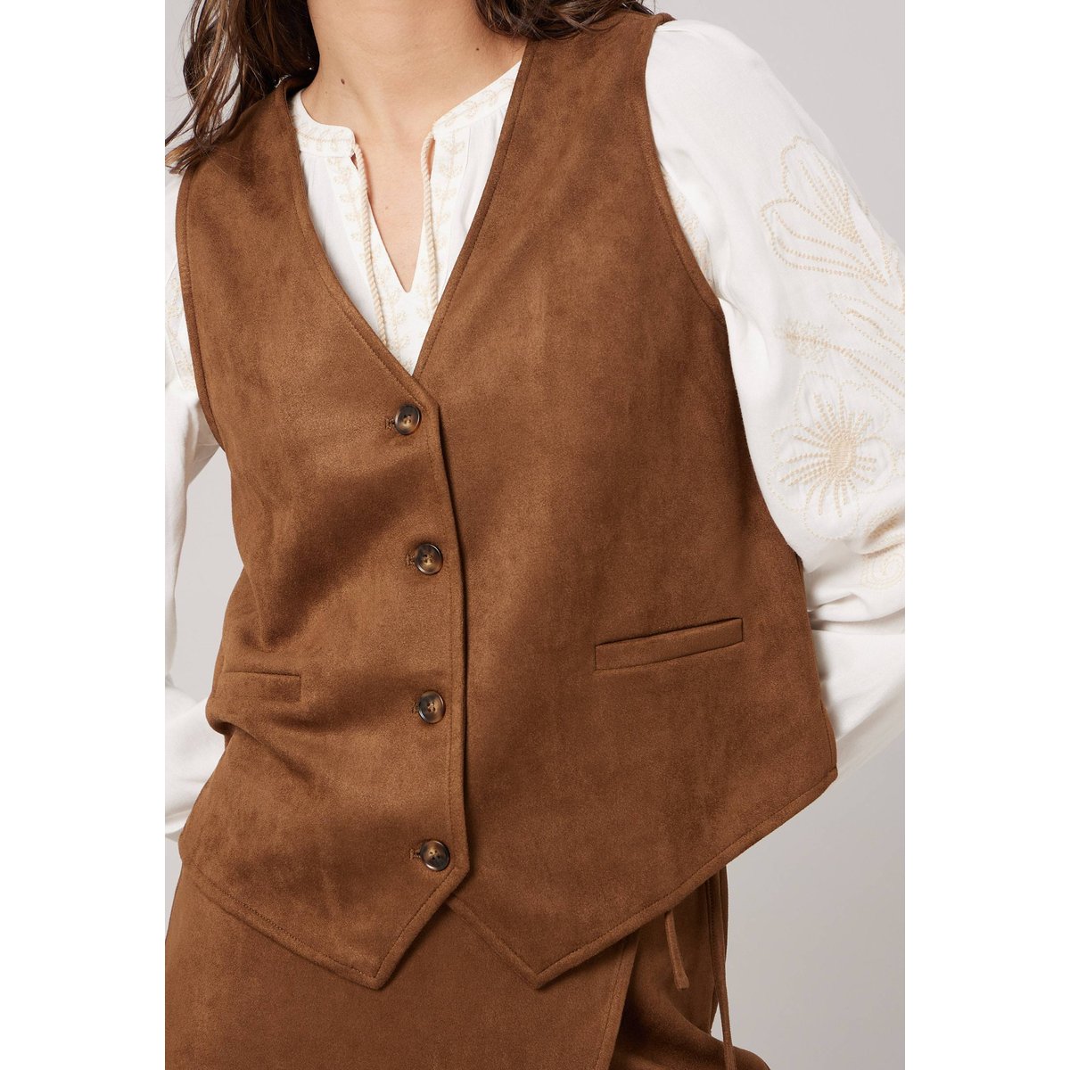 Gilet sans manches femme en suèdine CLARISSA light brown, DEELUXE