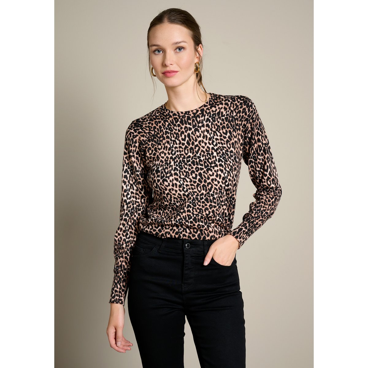 Pull à imprimé léopard lt beige, LOLALIZA