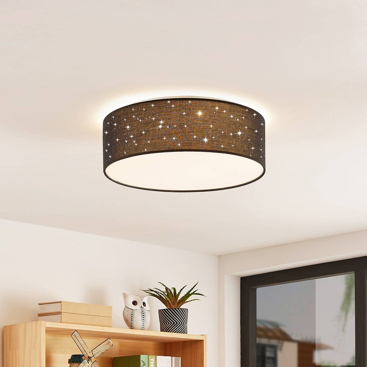 Plafonnier en textile moderneLED, Ellamina noir, LINDBY