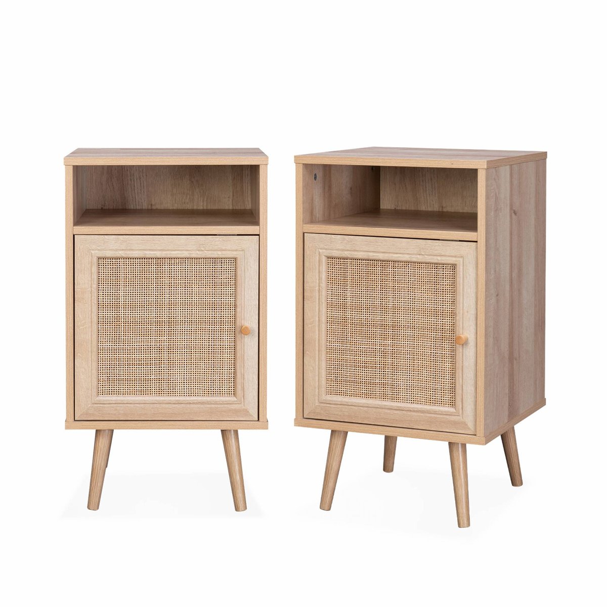 Table de chevet scandinave en cannage 1 porte (lot de 2) BOHÈME naturel, SWEEEK