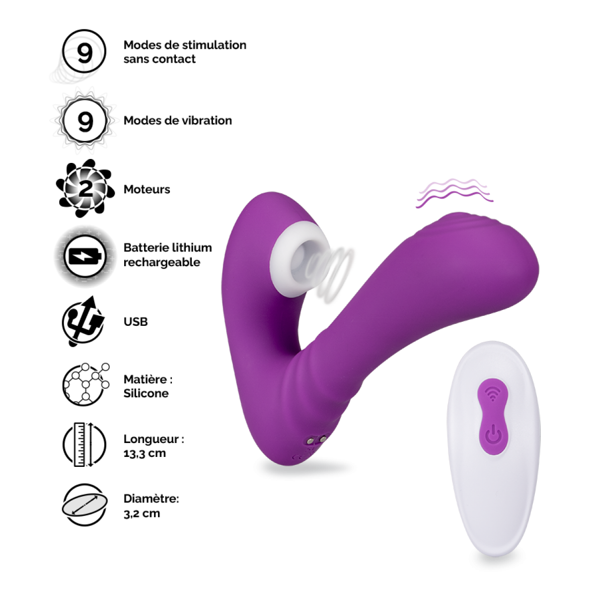 Stimulateur clitoridien et point G télécommandé Gray violet, LOVE AND VIBES