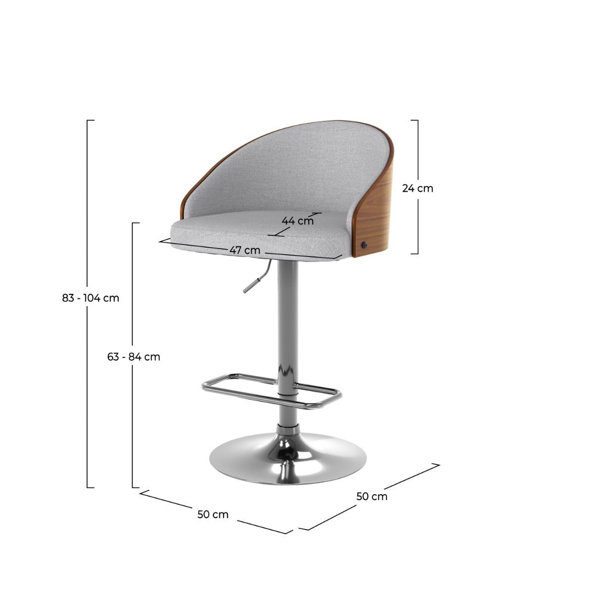 Chaise de bar réglable 63/84 cm en tissu - CARMELO gris clair, MAISON PAVANE