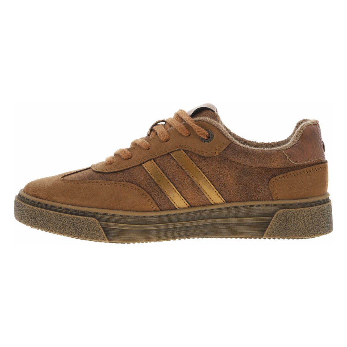 Tennis olive à talon plat avec des lacets et nom de la marque en doré brique, MUSTANG