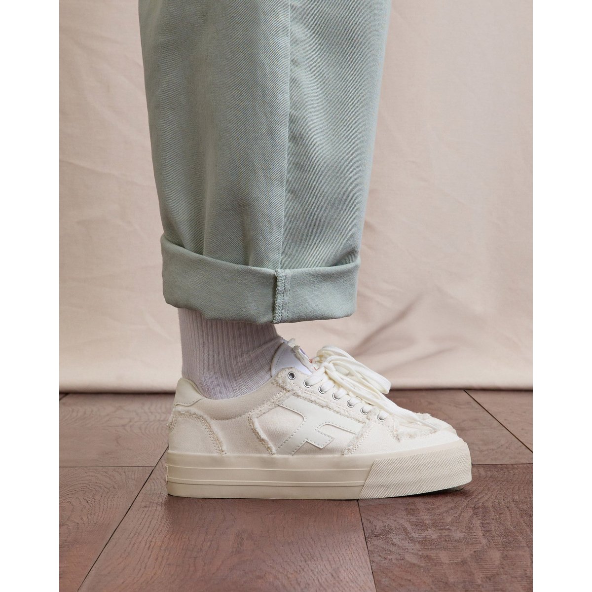 Tennis basses tissu WALNUT PLATFORM blanc, FAGUO